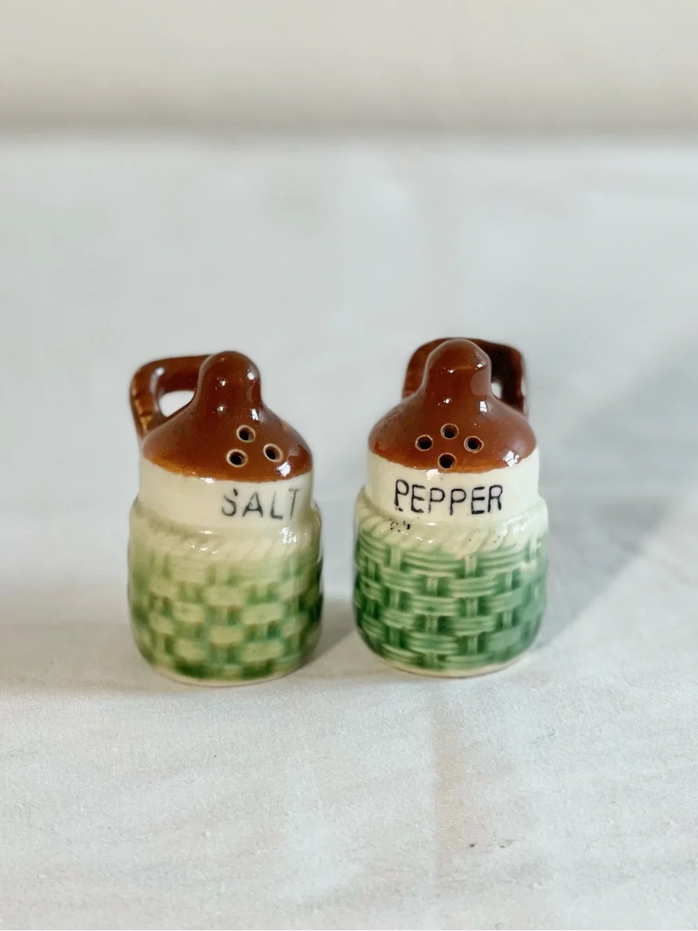 Vintage Green & Brown Salt and Pepper Shakers - Ceramic Home Accent